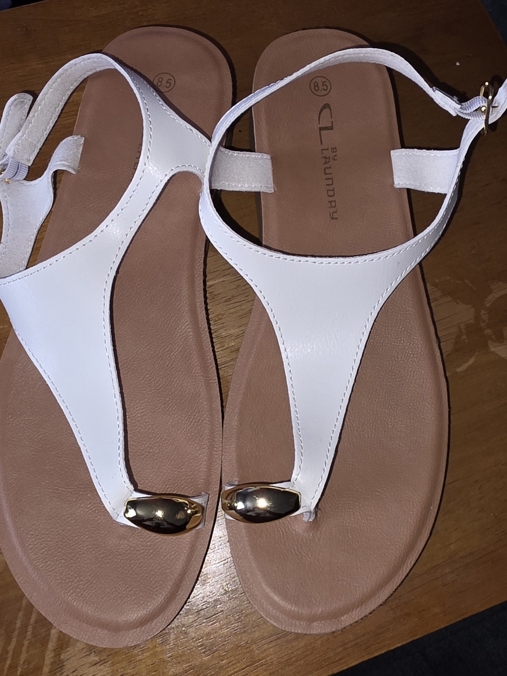 CL by Laundry White T-Strap Toe-Ring Sandals